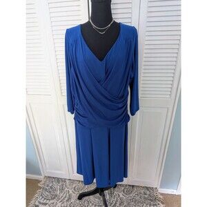 B-Slim Dress Women's 2X Cobalt Blue Stretch Shapewear V-Neck Draped Criss-Cross